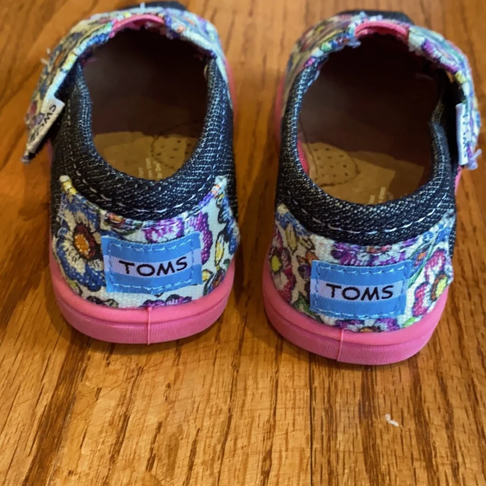 Toms Kids Floral Denim Slip-On Shoes - Pink, Blue, Black